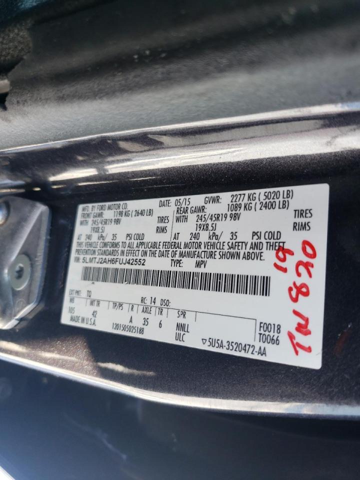 Photo 10 from auction – 2015 LINCOLN MKC with VIN 5LMTJ2AH6FUJ42552