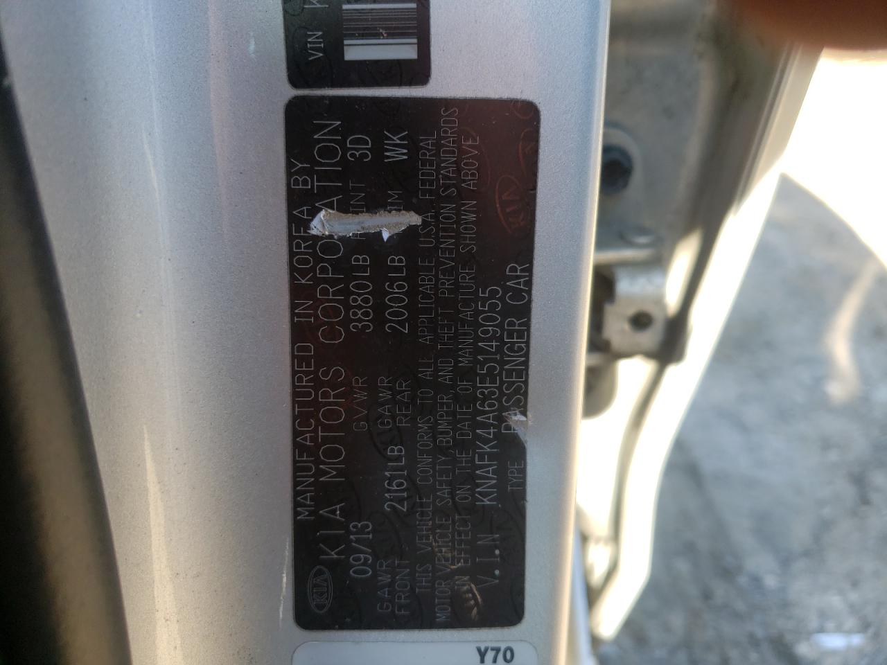 Photo 10 from auction – 2014 KIA FORTE LX with VIN KNAFK4A63E5149055