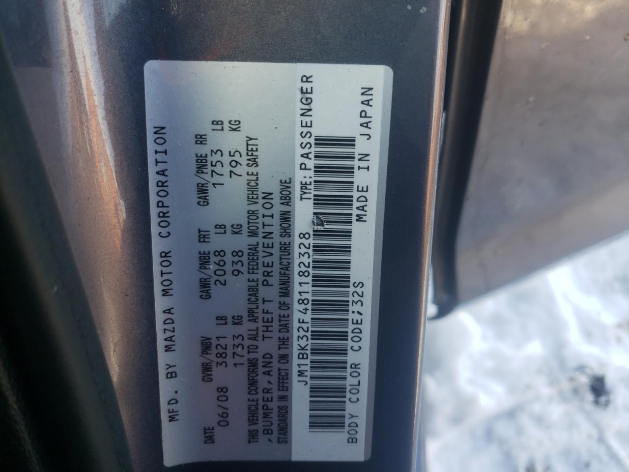 Photo 10 from auction – 2008 MAZDA 3 I with VIN JM1BK32F481182328