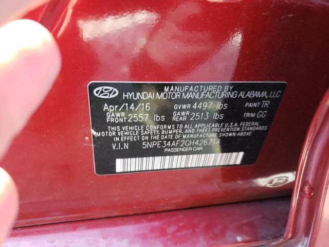 Photo 10 from auction – 2016 HYUNDAI SONATA SPO with VIN 5NPE34AF2GH426714