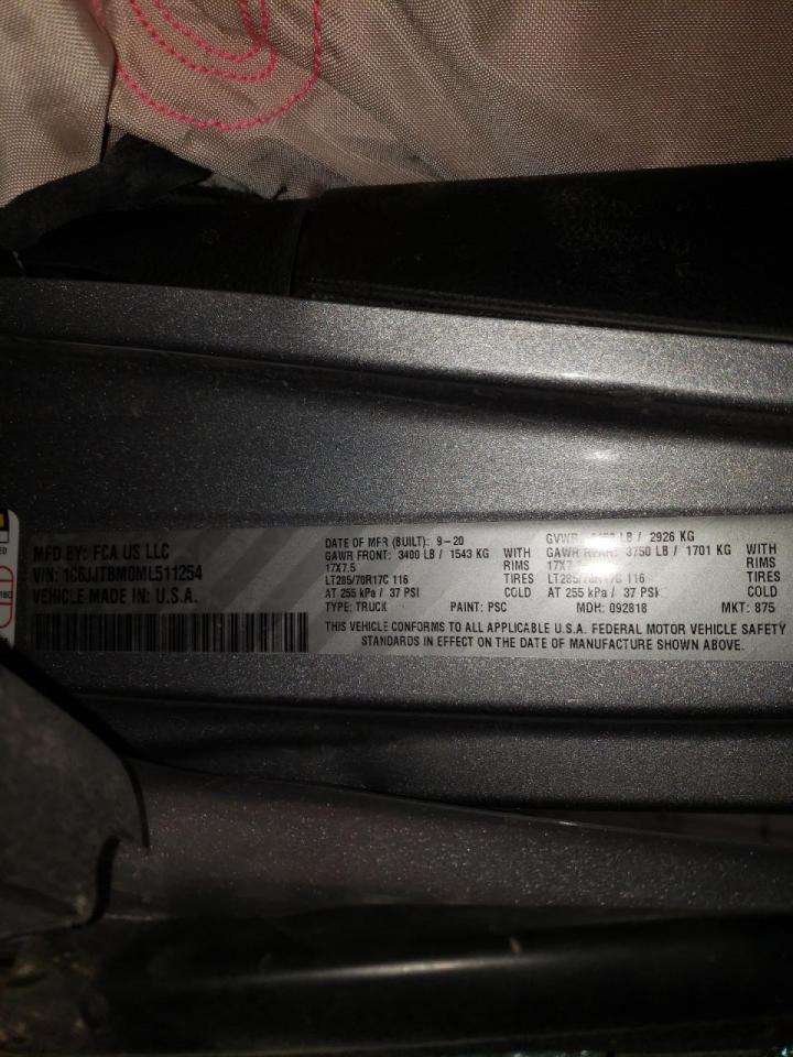 Photo 10 from auction – 2021 JEEP GLADIATOR with VIN 1C6JJTBM0ML511254