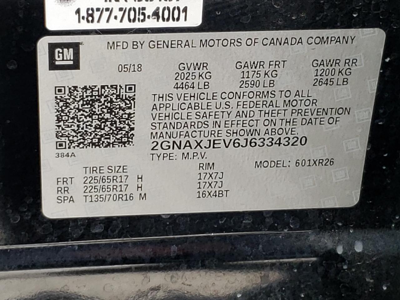Photo 10 from auction – 2018 CHEVROLET EQUINOX LT with VIN 2GNAXJEV6J6334320