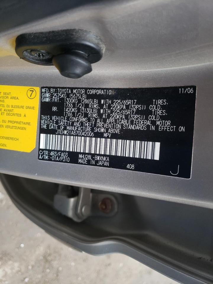Photo 10 from auction – 2007 TOYOTA HIGHLANDER with VIN JTEHW21A870042006