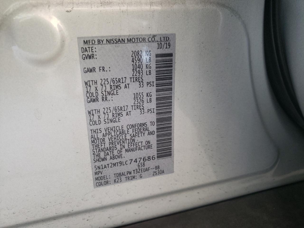 Photo 10 from auction – 2020 NISSAN ROGUE S with VIN 5N1AT2MT9LC747686