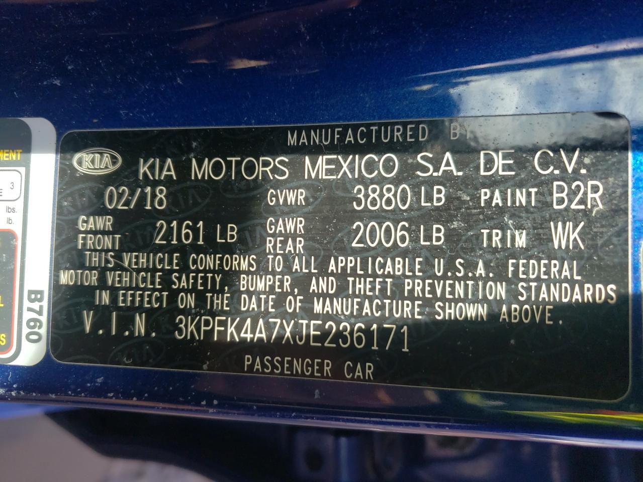 Photo 10 from auction – 2018 KIA FORTE LX with VIN 3KPFK4A7XJE236171