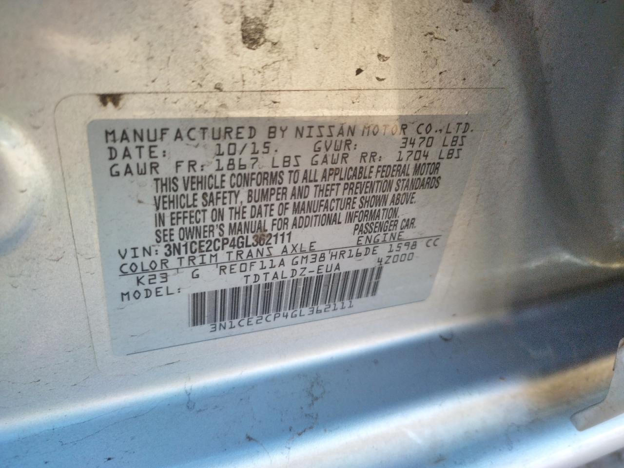 Photo 10 from auction – 2016 NISSAN VERSA NOTE with VIN 3N1CE2CP4GL362111