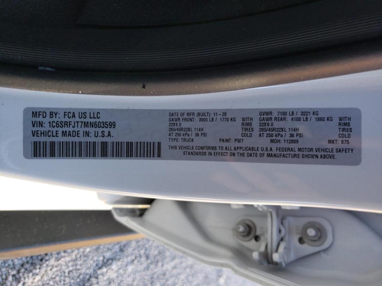 Photo 10 from auction – 2021 RAM 1500 LARAM with VIN 1C6SRFJT7MN603599