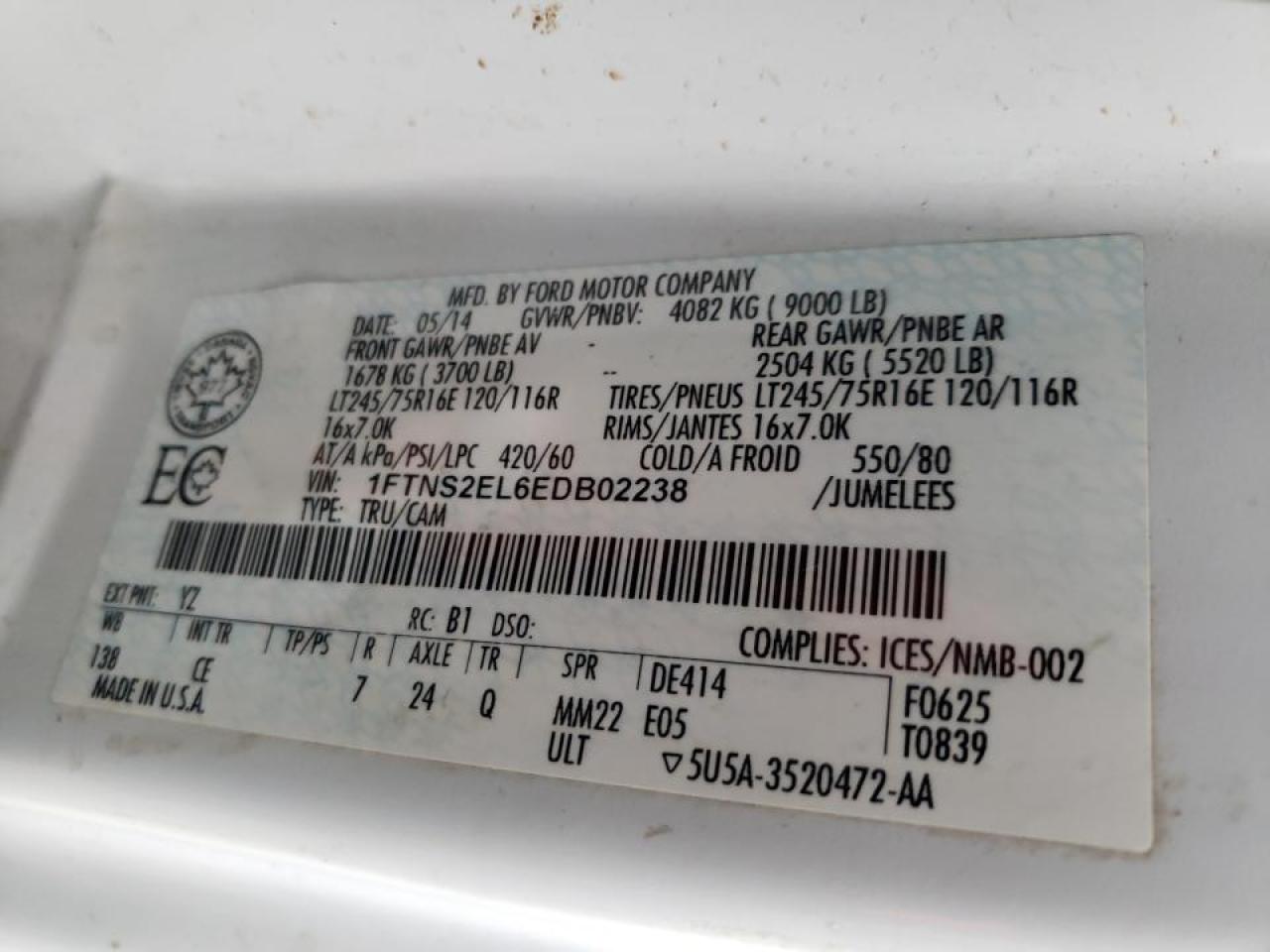 Photo 10 from auction – 2014 FORD ECONOLINE with VIN 1FTNS2EW5EDA03582