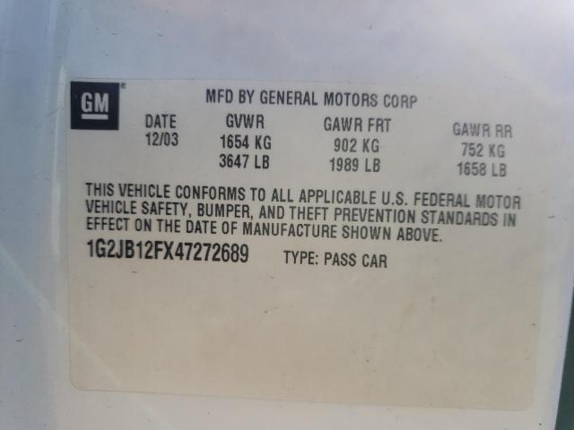 Photo 10 from auction – 2004 PONTIAC SUNFIRE with VIN 1G2JB12FX47272689