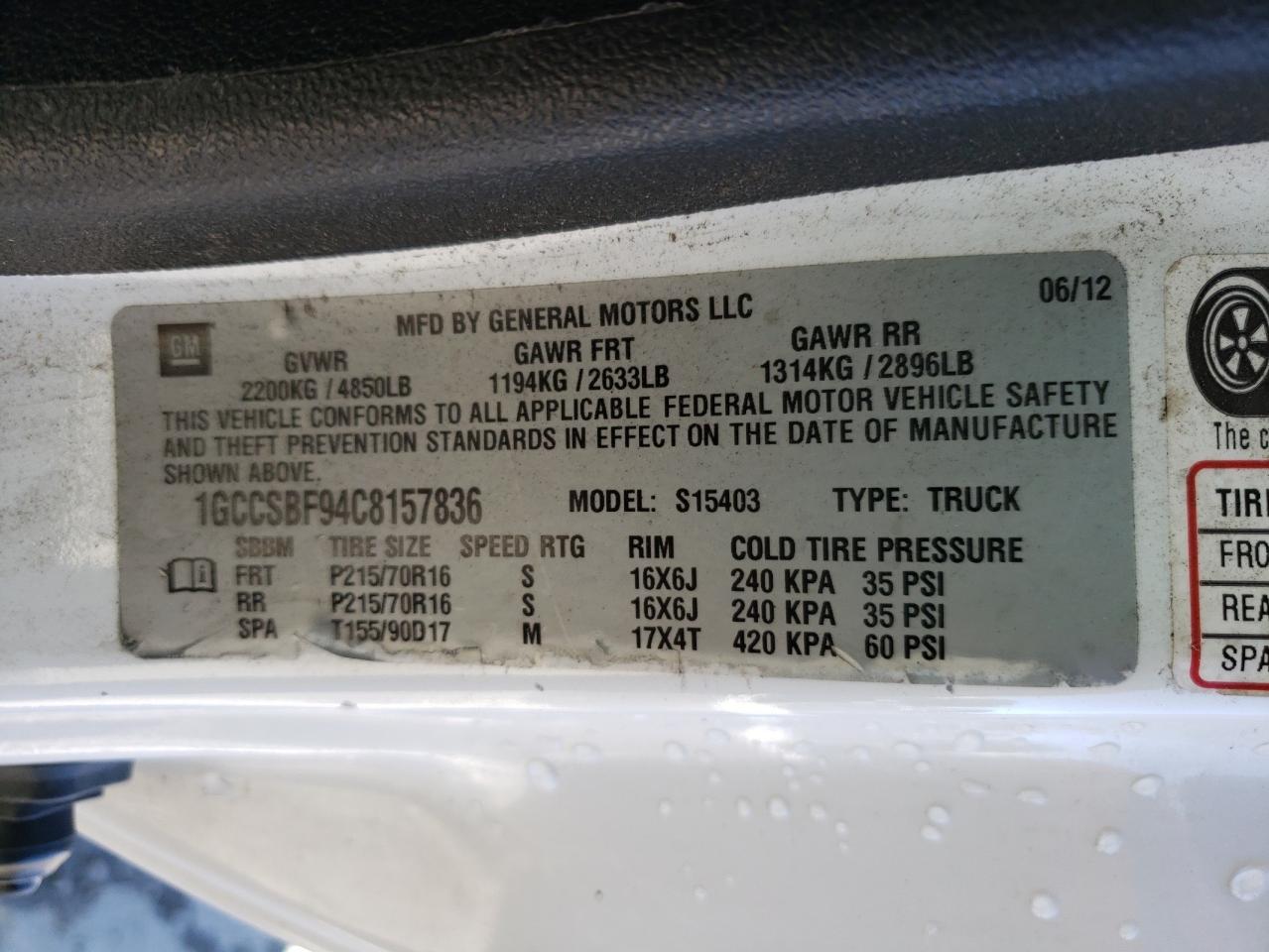 Photo 10 from auction – 2012 CHEVROLET COLORADO with VIN 1GCCSBF94C8157836