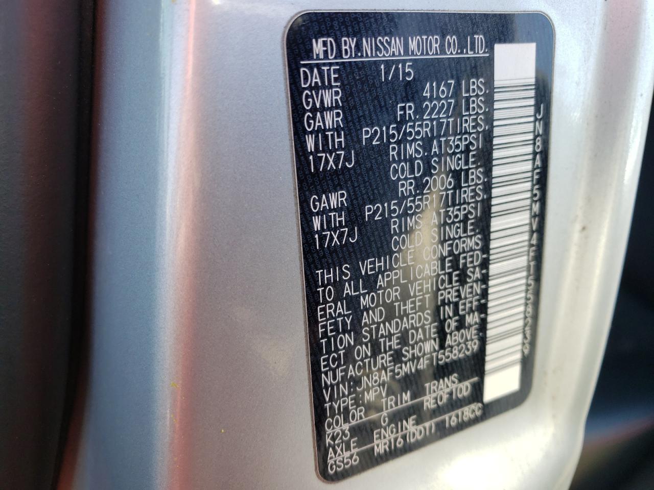 Photo 10 from auction – 2015 NISSAN JUKE S with VIN JN8AF5MV4FT558239