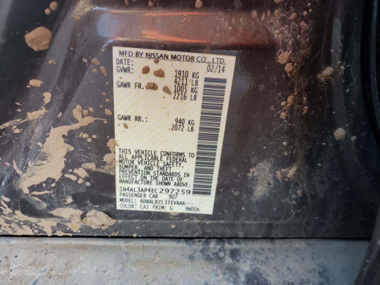 Photo 10 from auction – 2014 NISSAN ALTIMA 2.5 with VIN 1N4AL3AP4EC297259