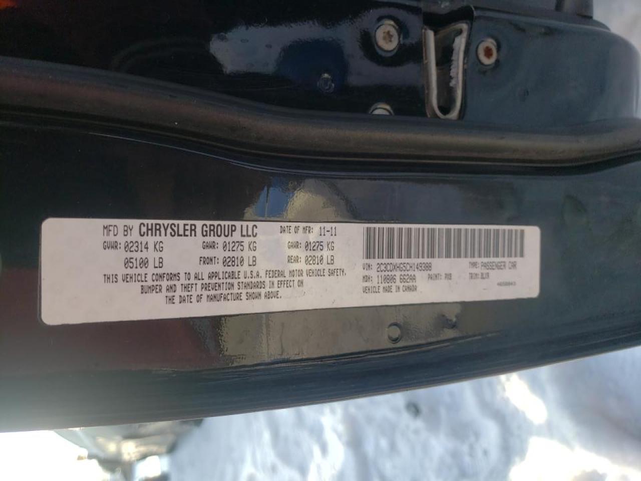 Photo 10 from auction – 2012 DODGE CHARGER SX with VIN 2C3CDXHG5CH149388