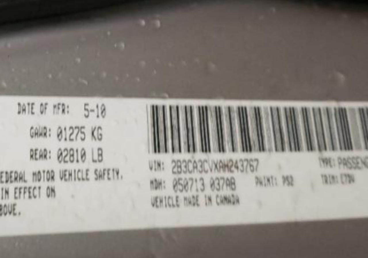 Photo 10 from auction – 2010 DODGE CHARGER SX with VIN 2B3CA3CVXAH243767
