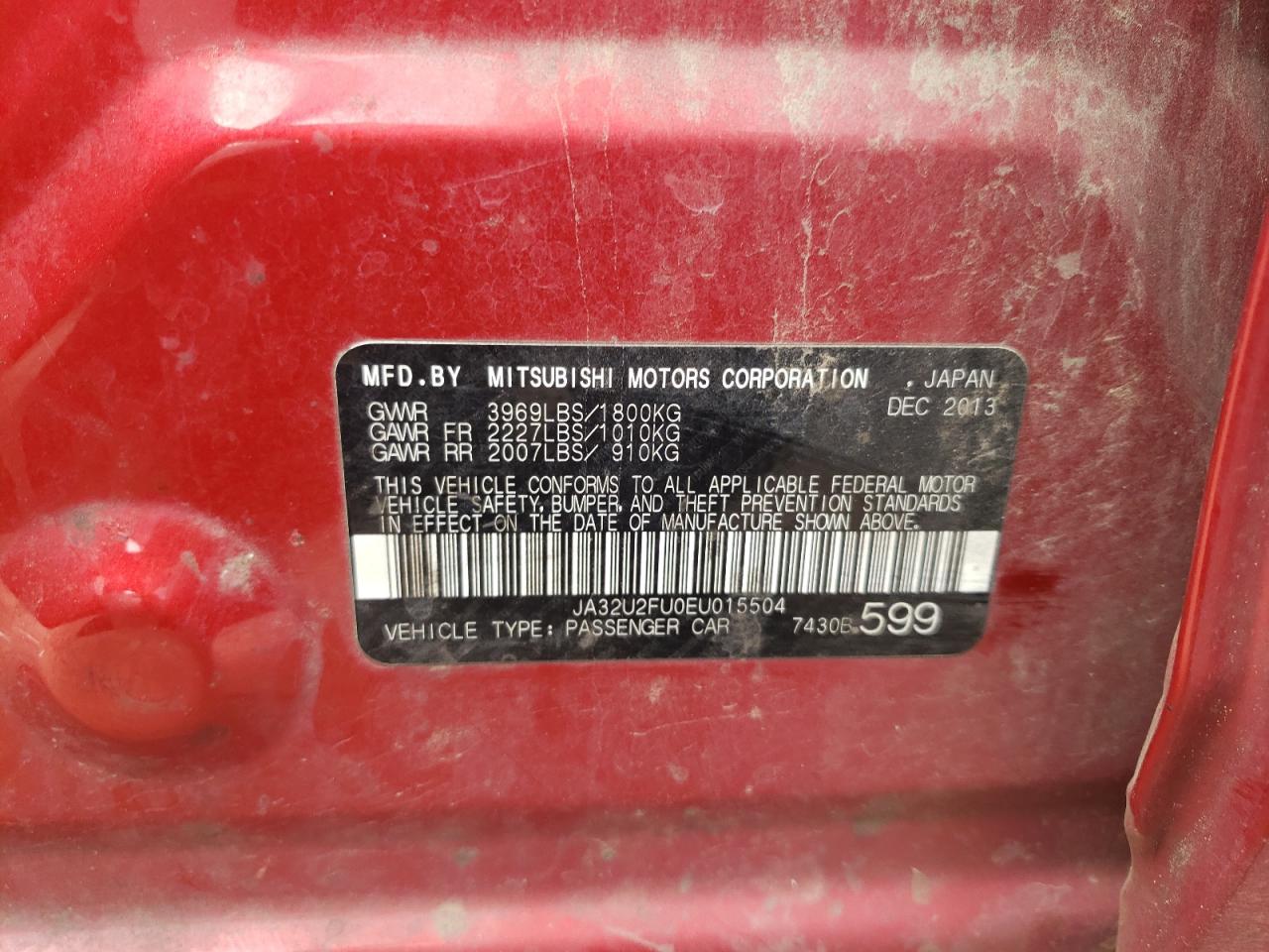 Photo 10 from auction – 2014 MITSUBISHI LANCER ES/ with VIN JA32U2FU0EU015504