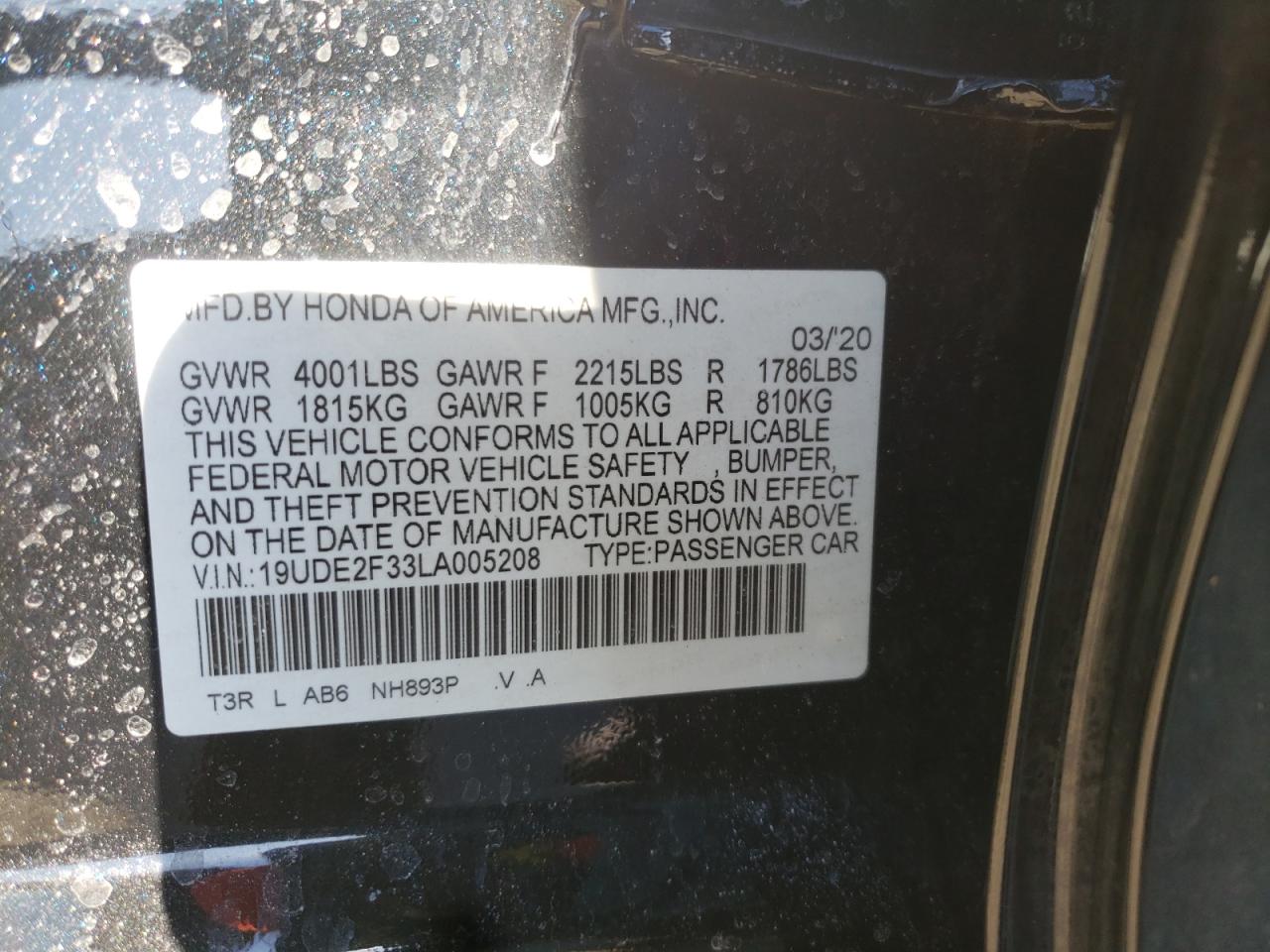 Photo 10 from auction – 2020 ACURA ILX with VIN 19UDE2F33LA005208