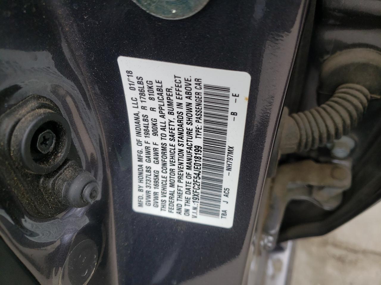 Photo 10 from auction – 2018 HONDA CIVIC LX with VIN 19XFC2F54JE018199