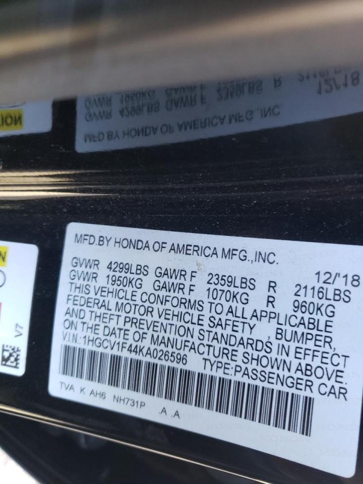 Photo 10 from auction – 2019 HONDA ACCORD EX with VIN 1HGCV1F44KA026596