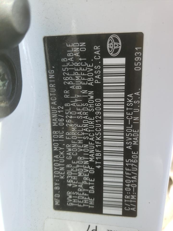 Zdjęcie 10 z aukcji – 2012 TOYOTA CAMRY BASE z VIN 4T1BF1FK5CU129060