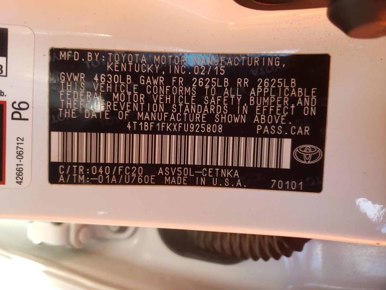 Photo 10 from auction – 2015 TOYOTA CAMRY LE with VIN 4T1BF1FKXFU925808