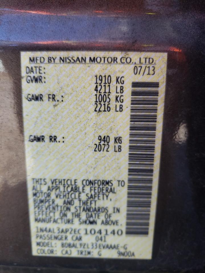 Photo 10 from auction – 2014 NISSAN ALTIMA 2.5 with VIN 1N4AL3AP2EC104140
