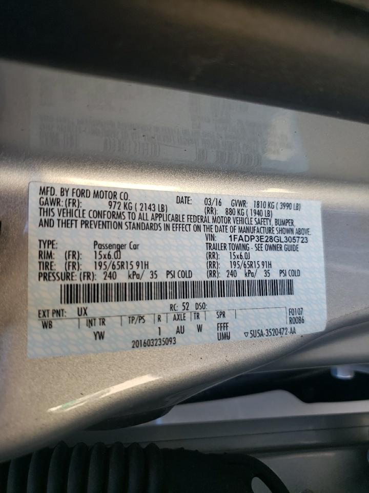 Photo 10 from auction – 2016 FORD FOCUS S with VIN 1FADP3E28GL305723