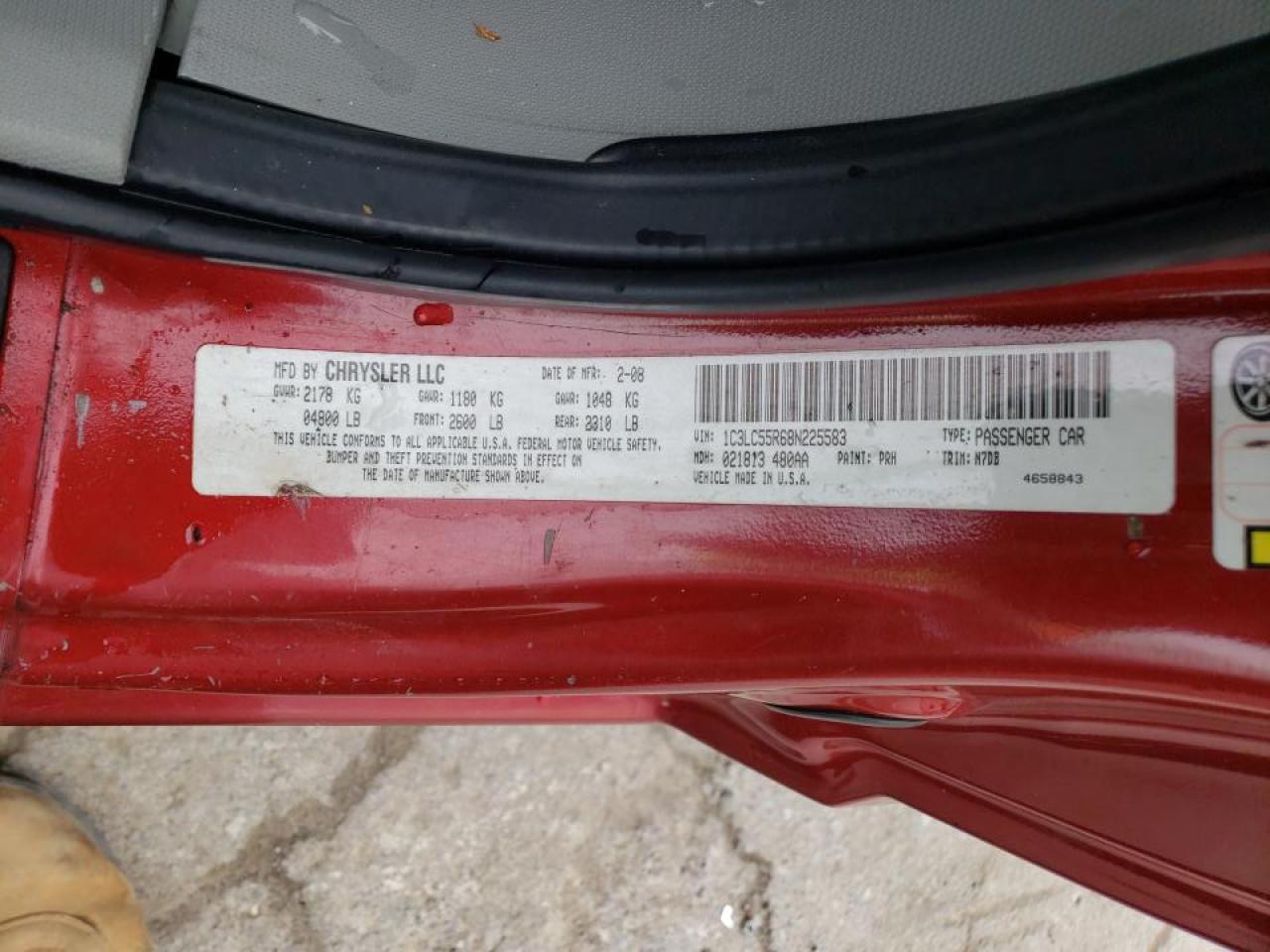 Photo 10 from auction – 2008 CHRYSLER SEBRING TO with VIN 1C3LC55R68N225583