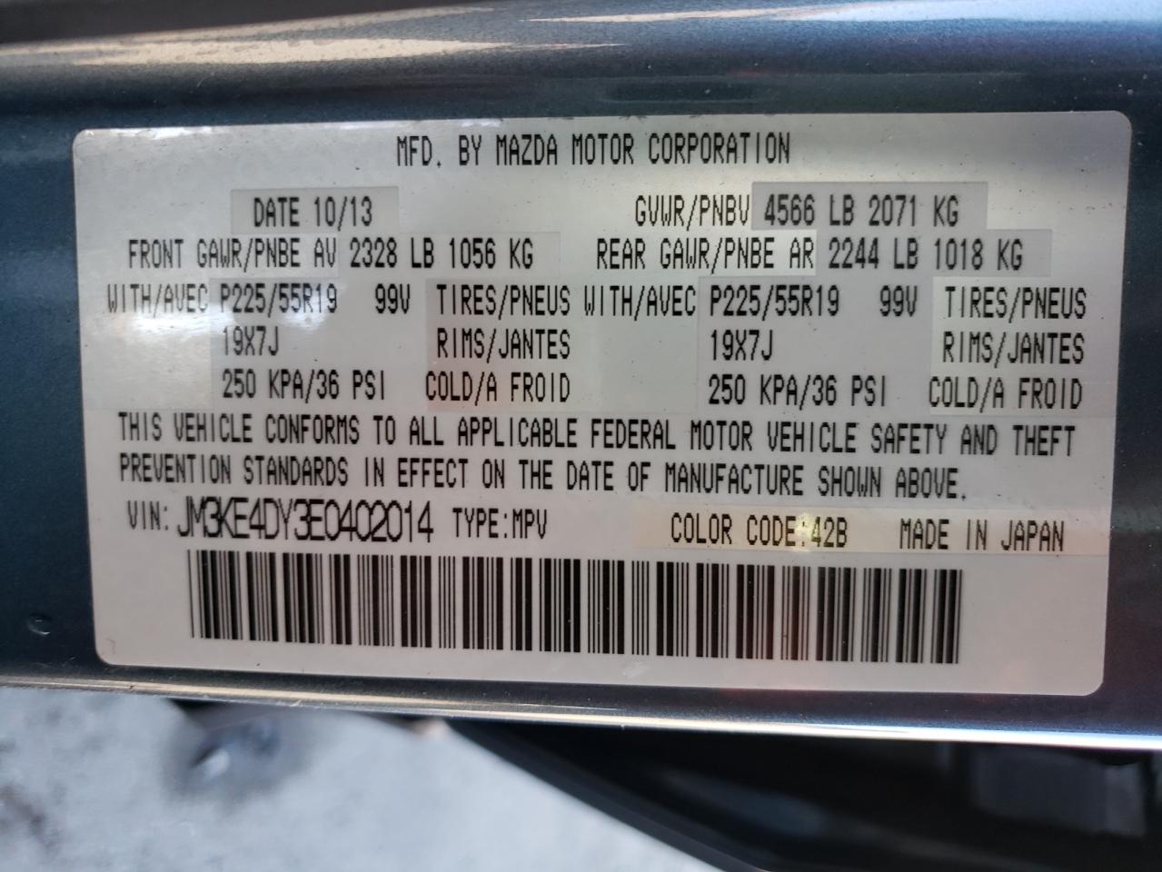 Photo 10 from auction – 2014 MAZDA CX-5 GT with VIN JM3KE4DY3E0402014