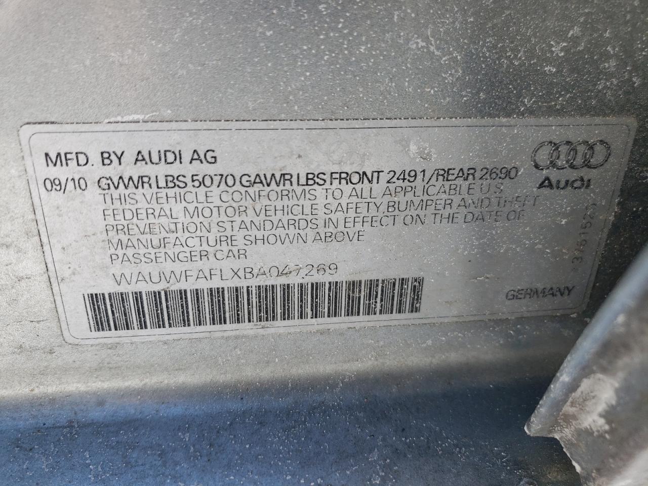 Photo 10 from auction – 2011 AUDI A4 PREMIUM with VIN WAUWFAFLXBA047269