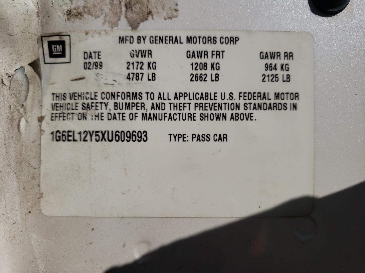 Photo 10 from auction – 1999 CADILLAC ELDORADO with VIN 1G6EL12Y5XU609693