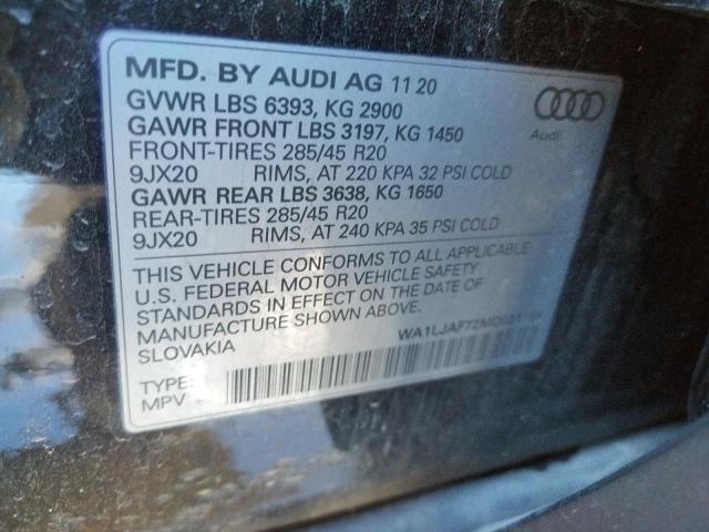 Photo 10 from auction – 2021 AUDI Q7 PREMIUM with VIN WA1LJAF72MD021154