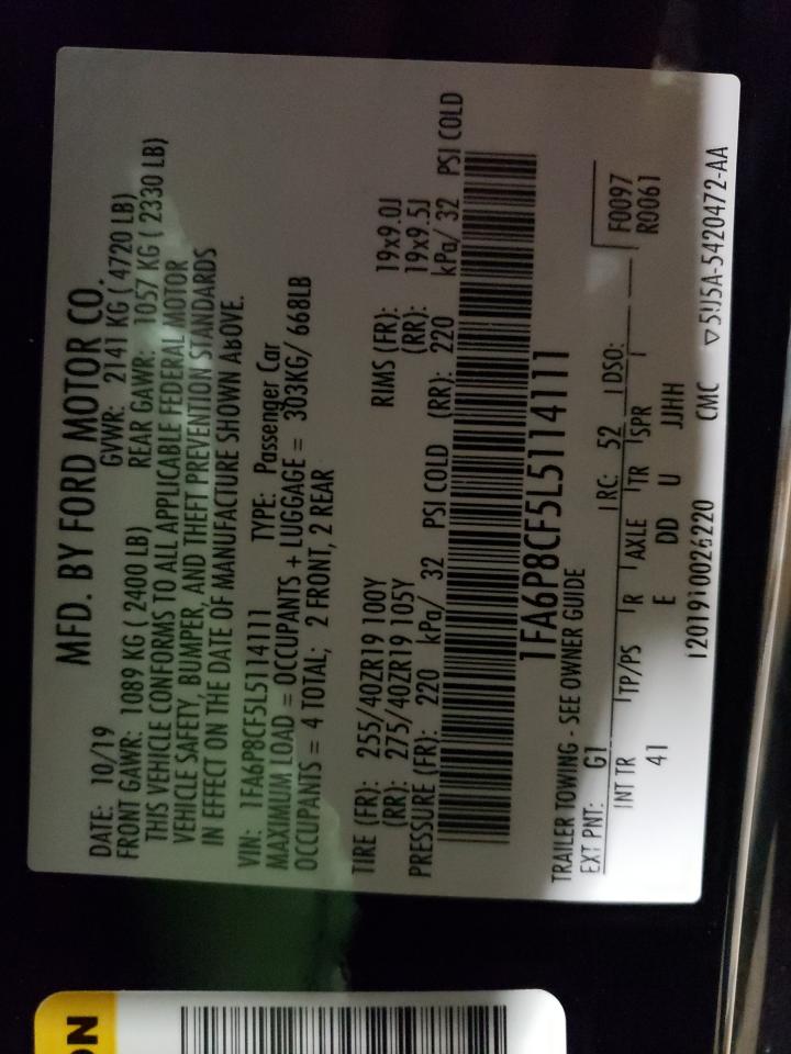 Photo 10 from auction – 2020 FORD MUSTANG with VIN 1FA6P8CF5L5114111
