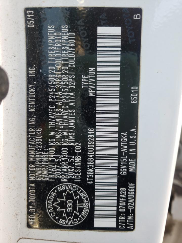 Photo 10 from auction – 2013 TOYOTA VENZA LE with VIN 4T3BK3BB4DU092816