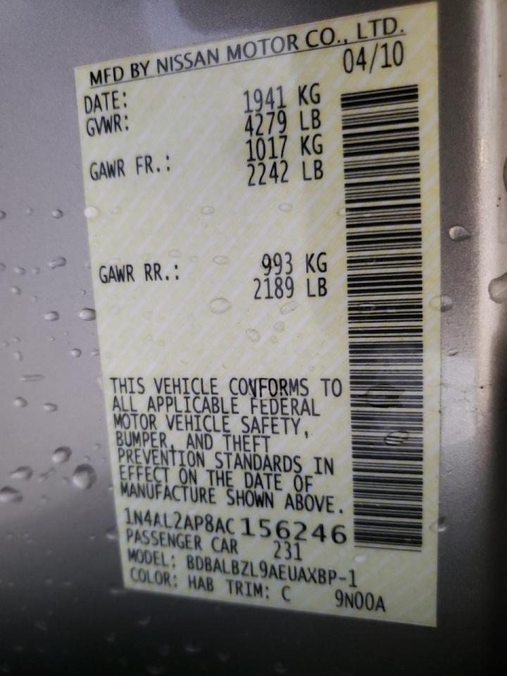 Photo 10 from auction – 2010 NISSAN ALTIMA BAS with VIN 1N4AL2AP8AC156246