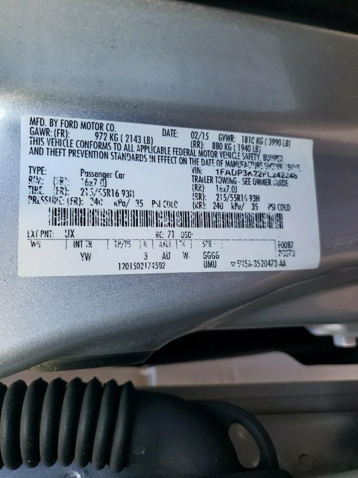 Photo 10 from auction – 2015 FORD FOCUS SE with VIN 1FADP3K22FL242248