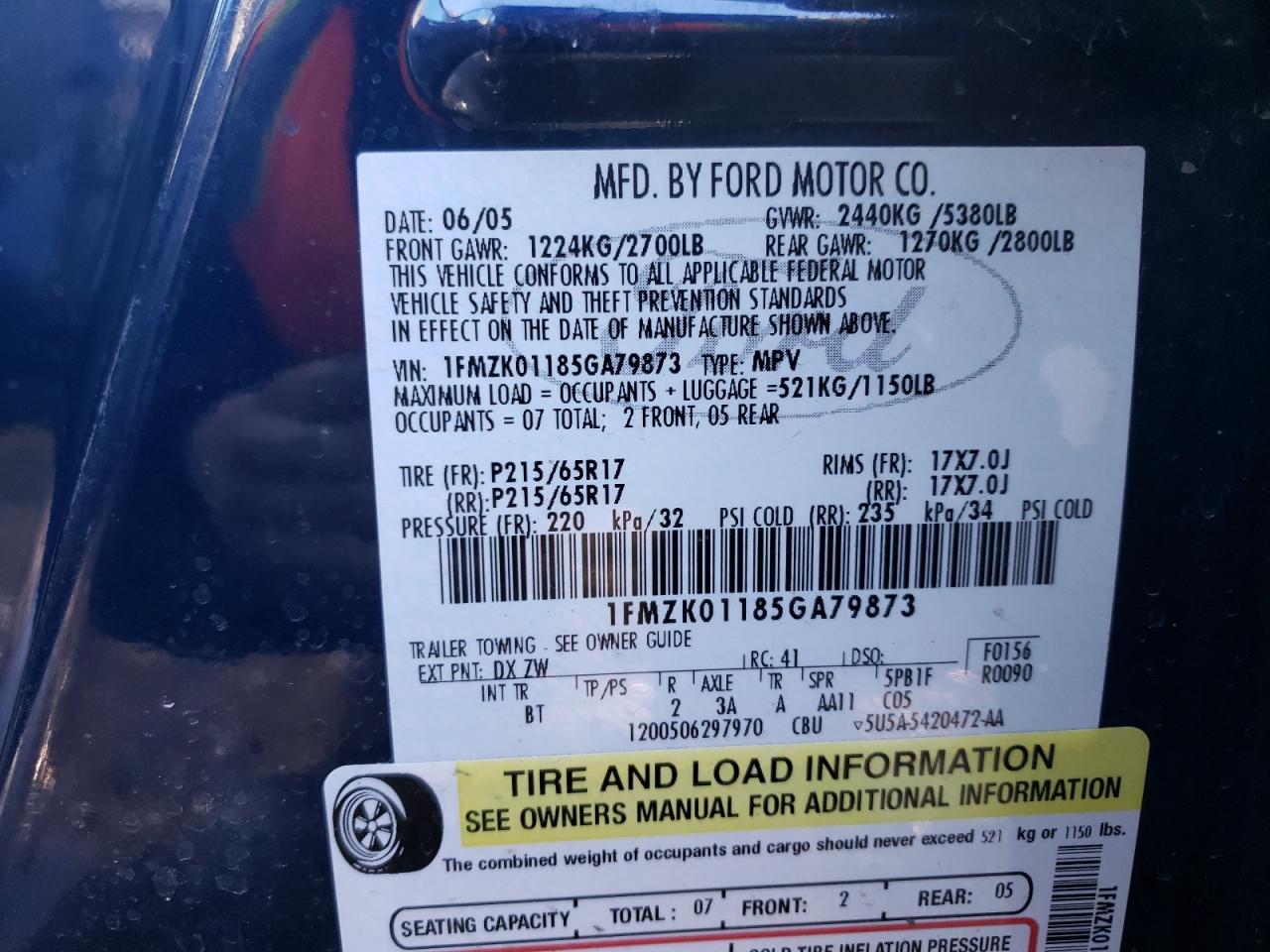 Photo 10 from auction – 2005 FORD FREESTYLE with VIN 1FMZK01185GA79873