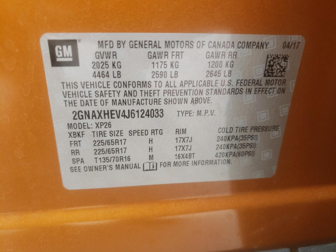Photo 10 from auction – 2018 CHEVROLET EQUINOX LS with VIN 2GNAXHEV4J6124033