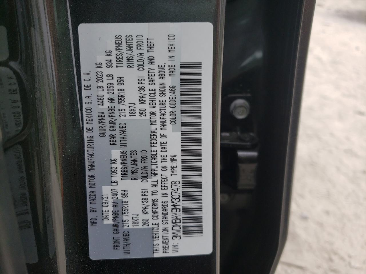 Photo 10 from auction – 2021 MAZDA CX-30 with VIN 3MVDMBAY9MM307478