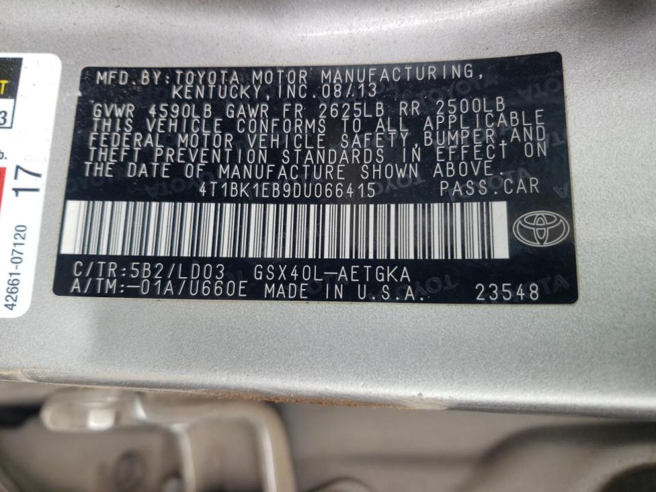 Photo 10 from auction – 2013 TOYOTA AVALON BAS with VIN 4T1BK1EB9DU066415