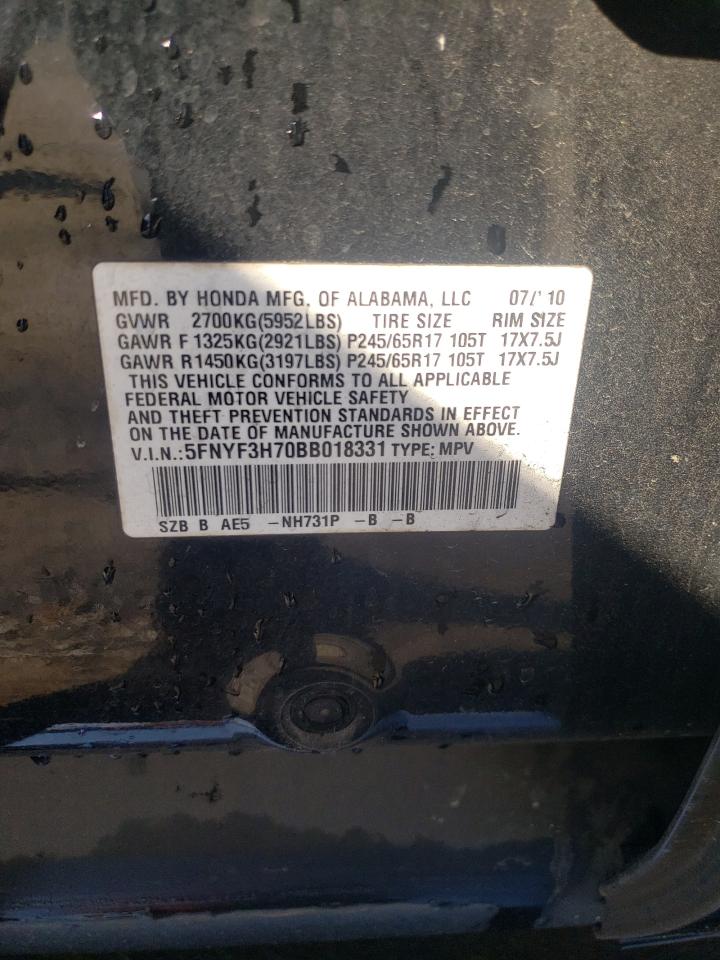 Photo 10 from auction – 2011 HONDA PILOT EXLN with VIN 5FNYF3H70BB018331