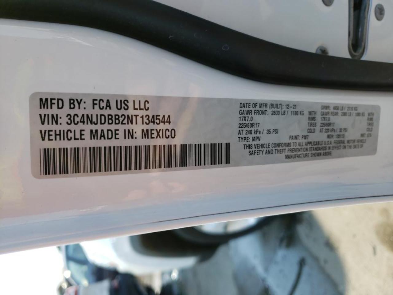 Photo 10 from auction – 2022 JEEP COMPASS LA with VIN 3C4NJDBB2NT134544