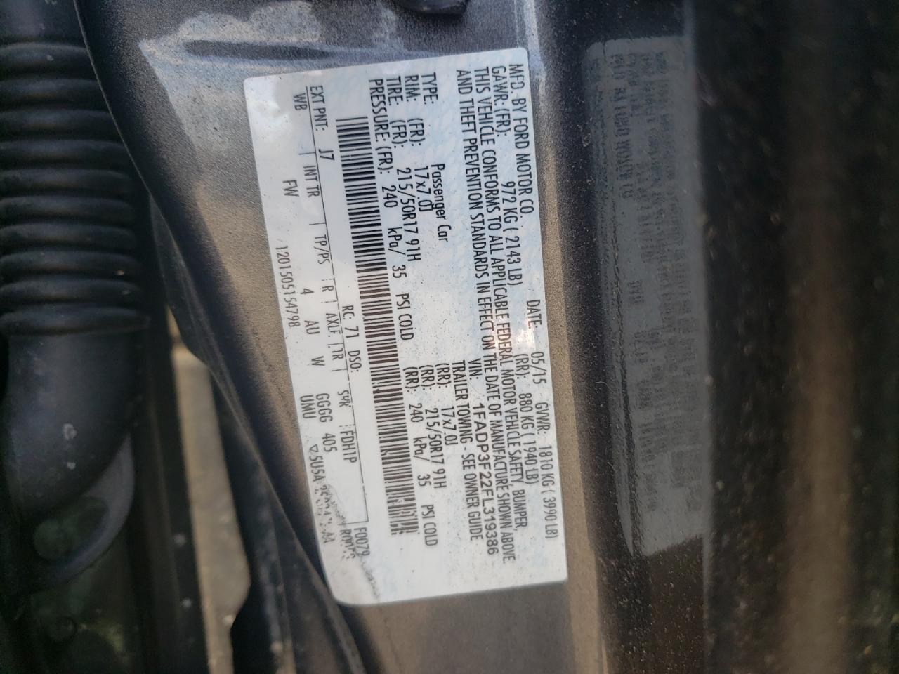 Photo 10 from auction – 2015 FORD FOCUS SE with VIN 1FADP3F22FL319386