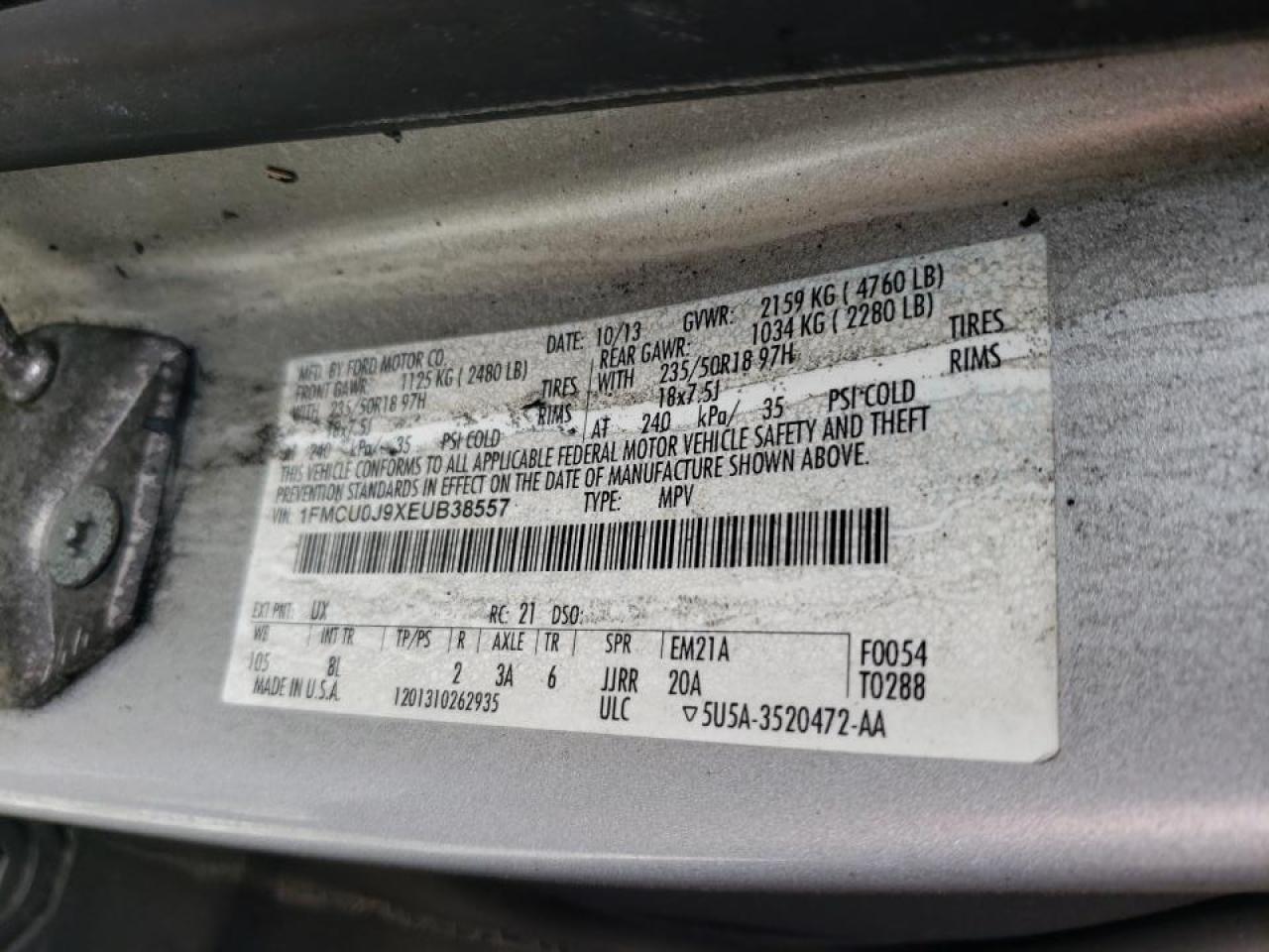 Photo 10 from auction – 2014 FORD ESCAPE TIT with VIN 1FMCU0J9XEUB38557