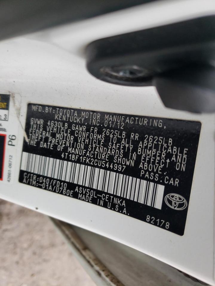 Photo 10 from auction – 2012 TOYOTA CAMRY with VIN 4T1BF1FK2CU544997