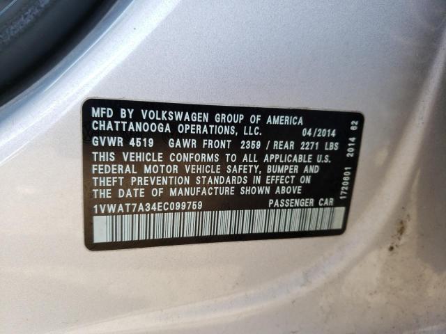 Photo 10 from auction – 2014 VOLKSWAGEN PASSAT S with VIN 1VWAT7A34EC099759