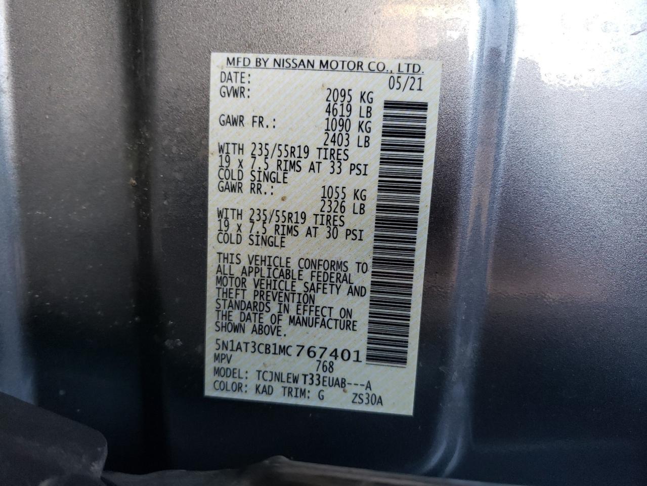 Photo 10 from auction – 2021 NISSAN ROGUE SL with VIN 5N1AT3CB1MC767401