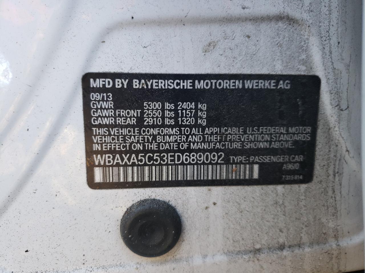 Photo 10 from auction – 2014 BMW 535 D with VIN WBAXA5C53ED689092