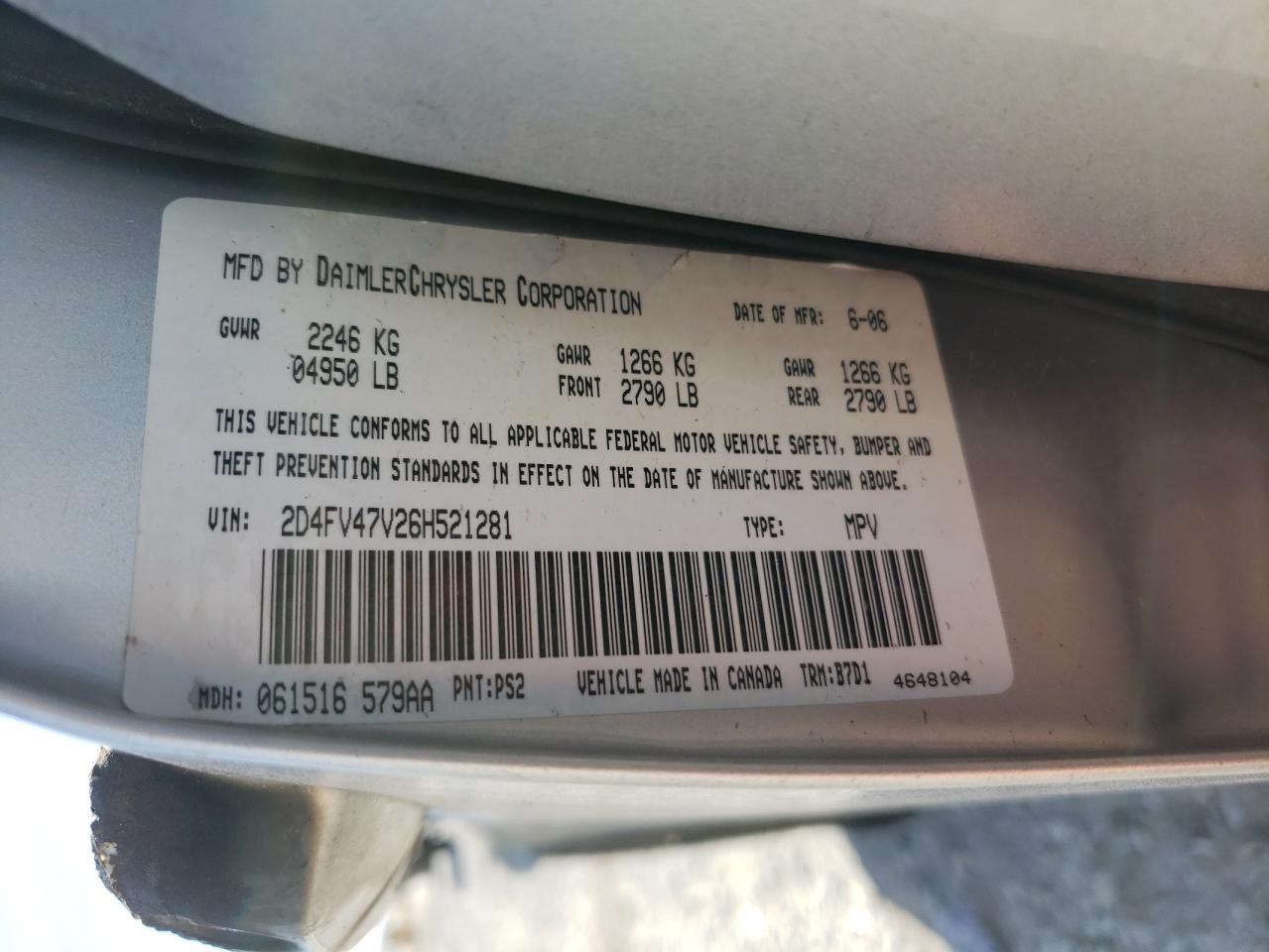 Photo 10 from auction – 2006 DODGE MAGNUM SXT with VIN 2D4FV47V26H521281