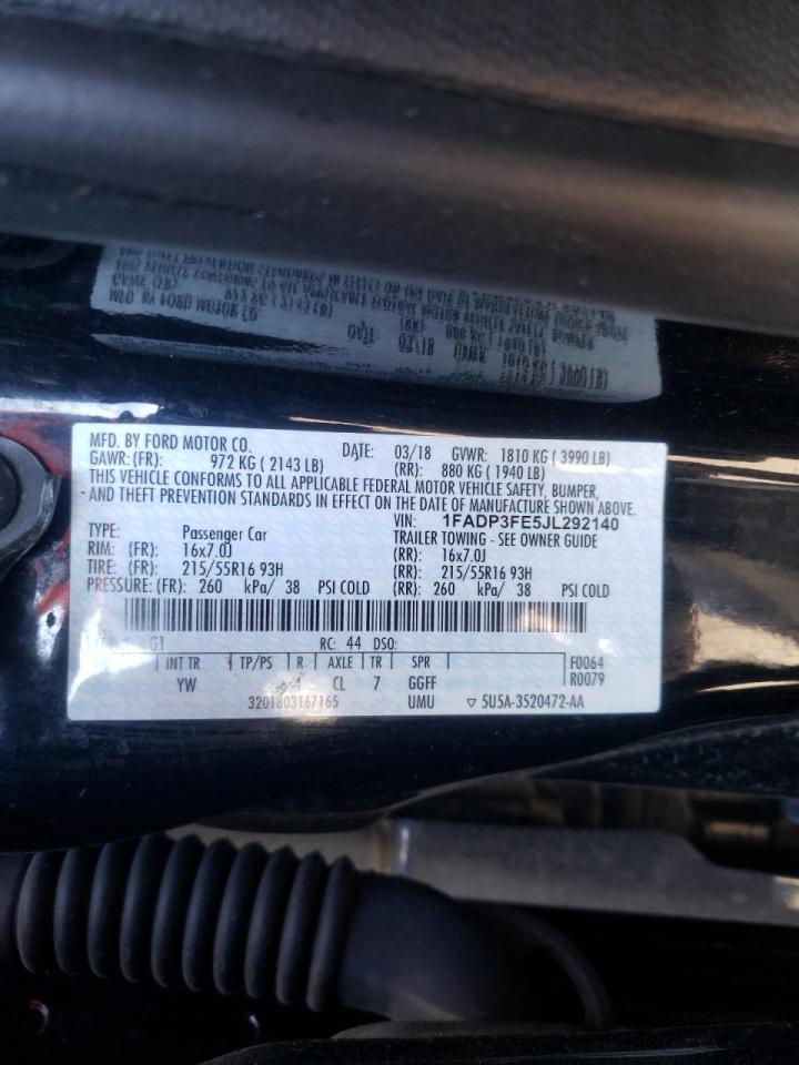 Photo 10 from auction – 2018 FORD FOCUS SE with VIN 1FADP3FE5JL292140