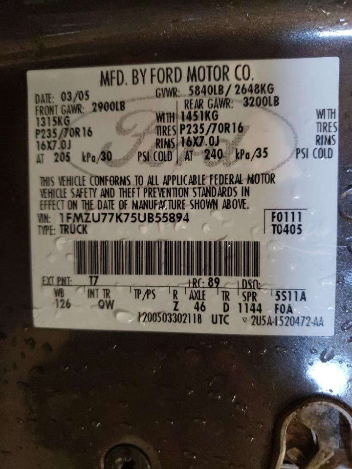 Photo 10 from auction – 2005 FORD EXPLORER S with VIN 1FMZU77K75UB55894